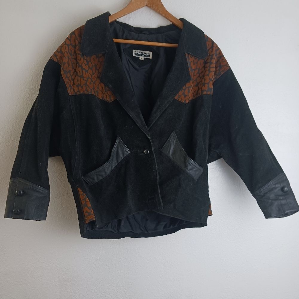 Contempo two tone vintage crop leather jacket size S - Picture 1 of 12